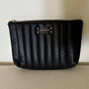 Joan & David Black channel quilted cosmetic clutch bag purse